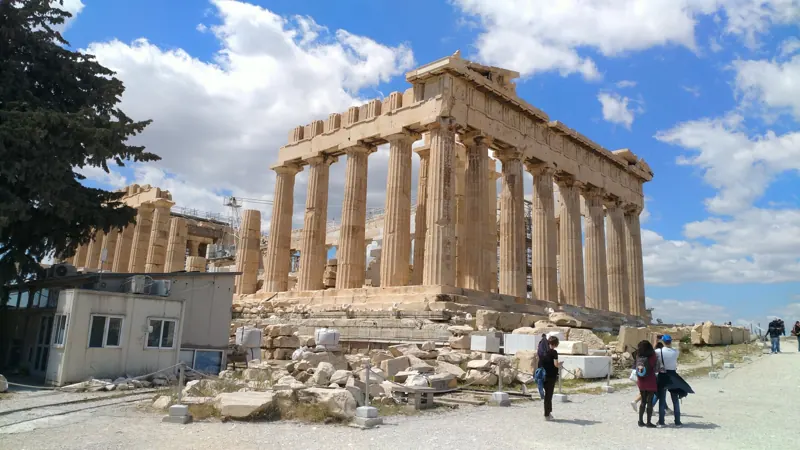 The Parthenon under a blue sky