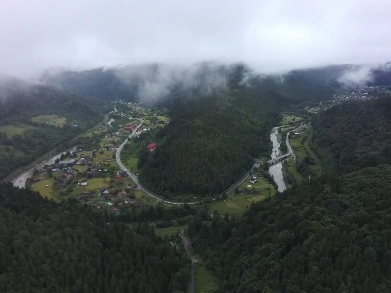 River valley winding through the Carpathians