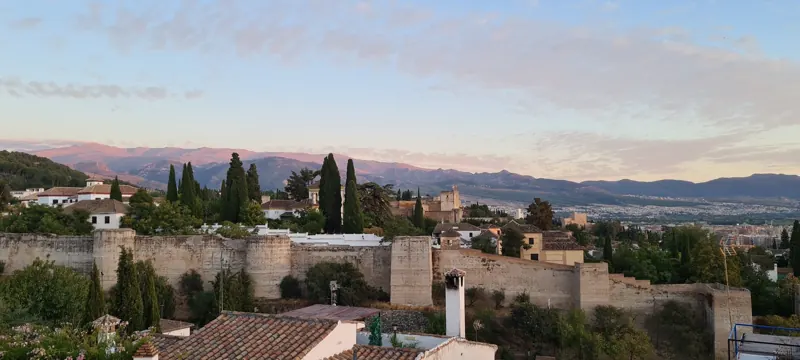 Alhambra walls with the Sierra Nevada