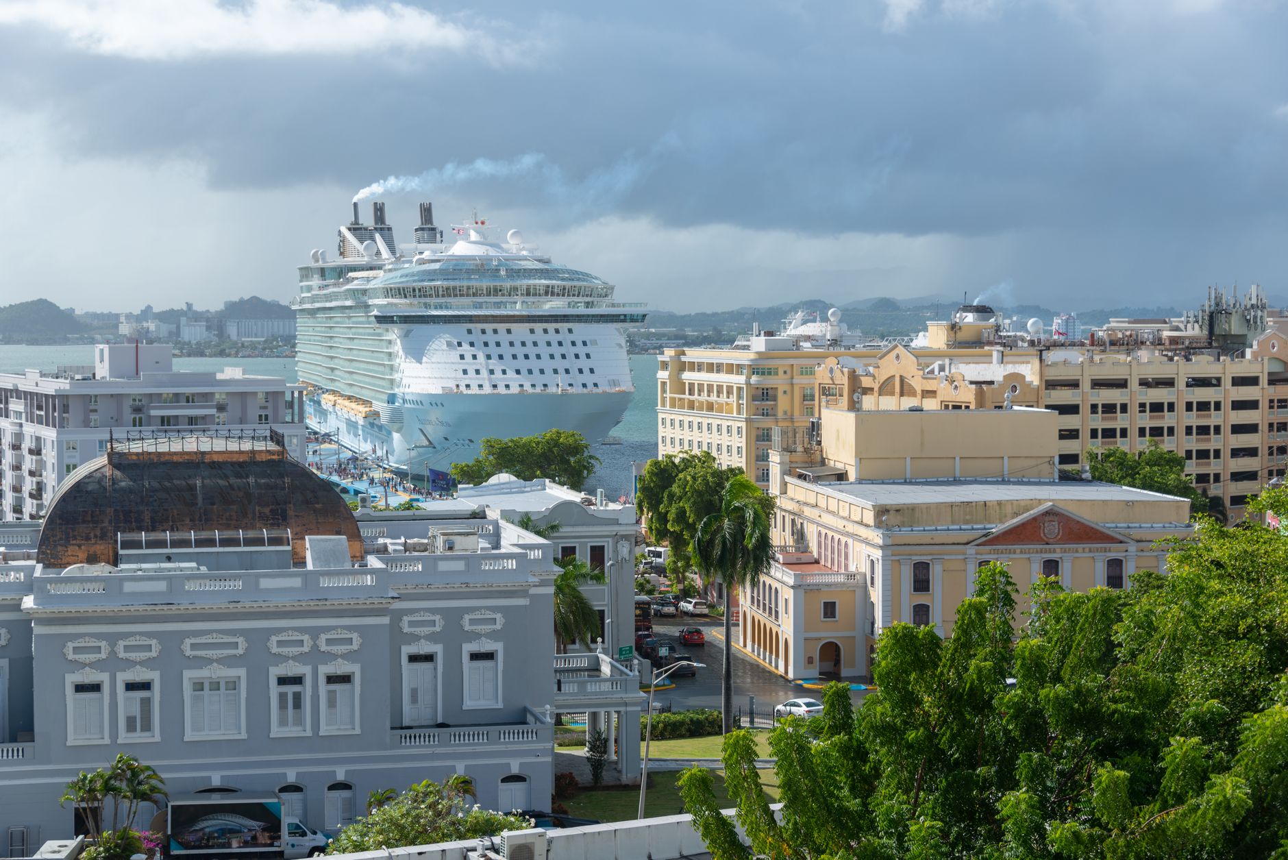 Cruise ship docked at a Caribbean port