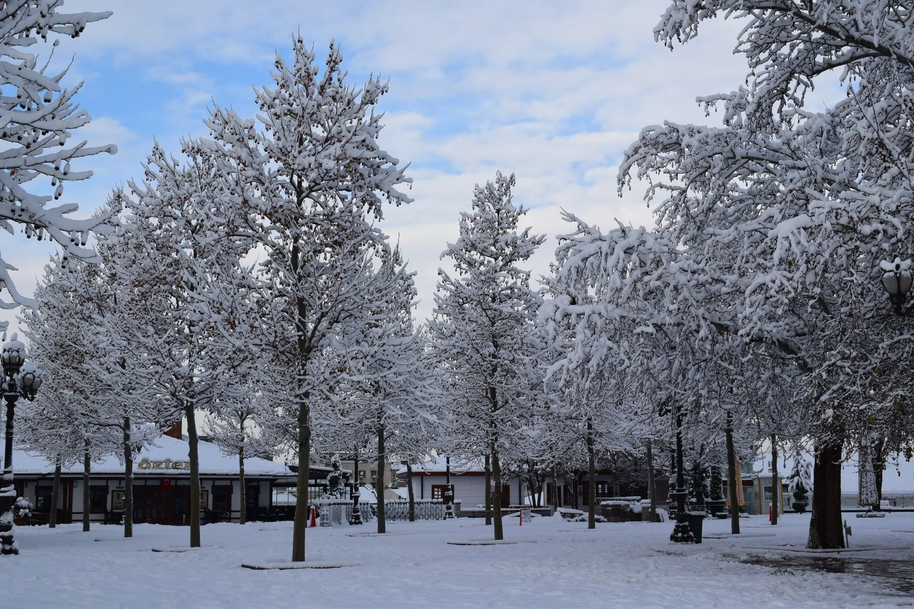 Snowy winter street in January