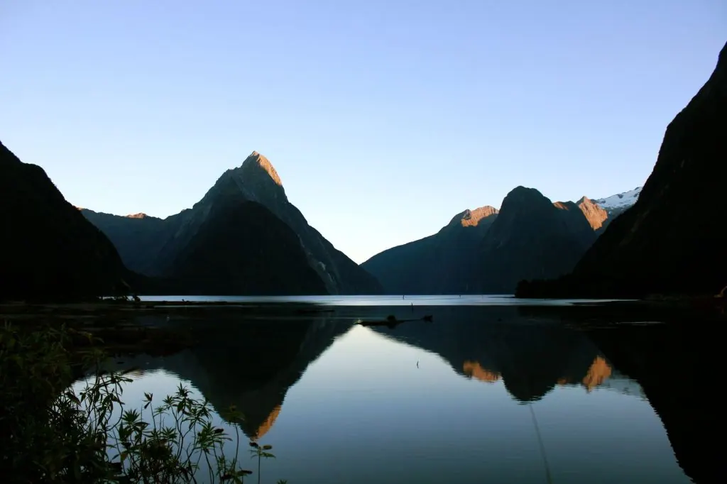 Serene view of Milford Sound, New Zealand with mountains reflected in calm waters.